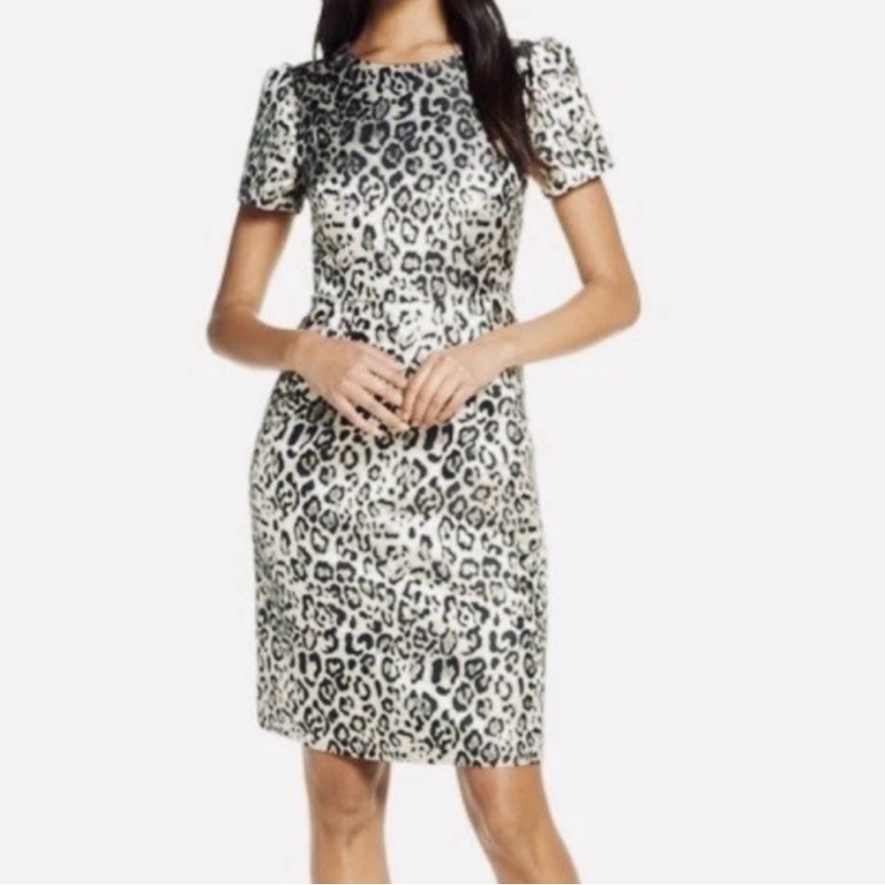 NWT RACHEL PARCELL |‎ Tan Metallic Leopard Print Jewel Neck Dress Sz. Large